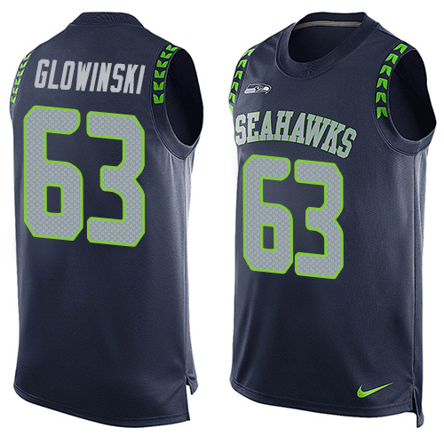 Men's Limited Mark Glowinski Nike Jersey Navy Blue - #63 Player Name & Number Tank Top NFL Seattle Seahawks